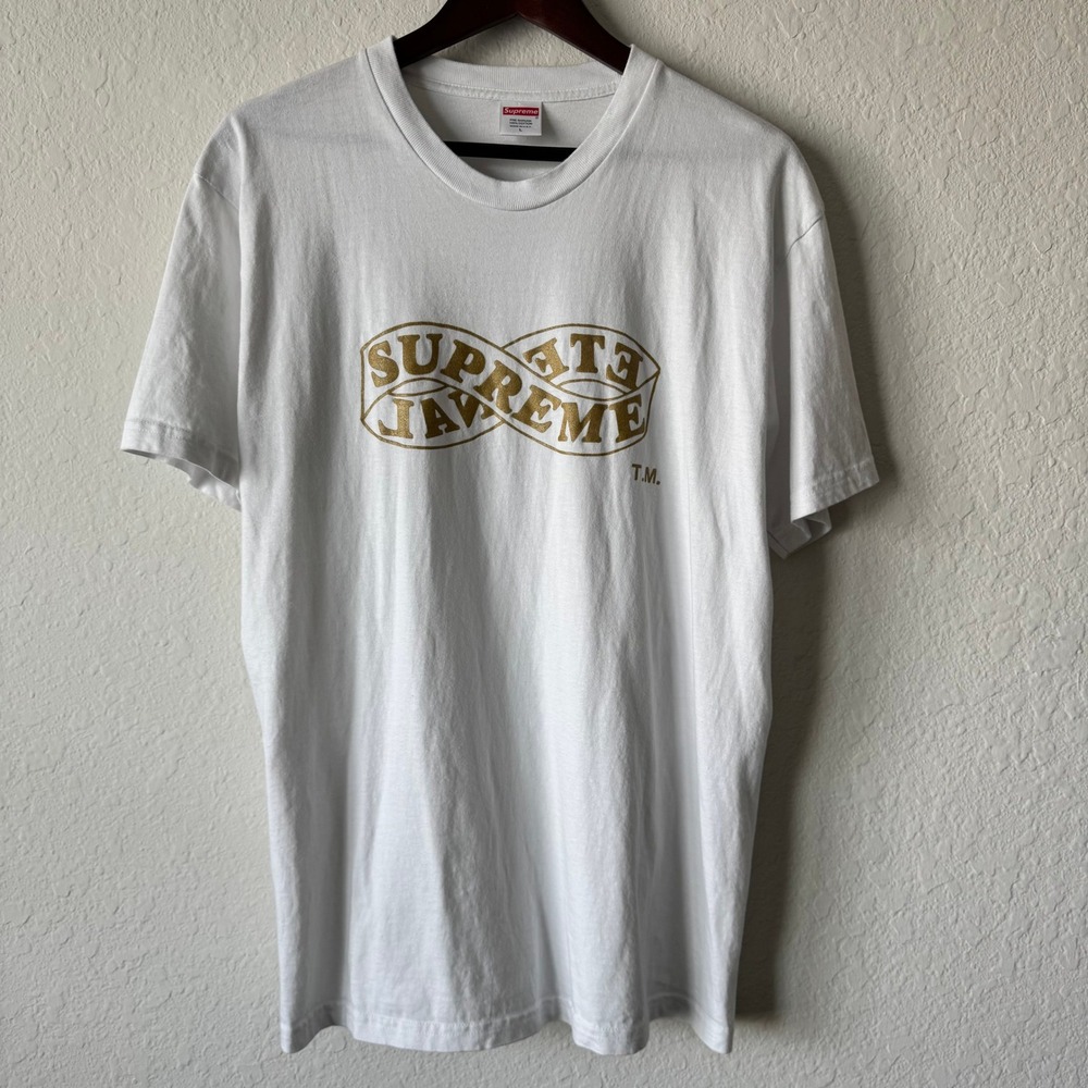 Supreme‎ Eternal Tee Mens L White Gold Metallic Infinity Logo Graphic T-Shirt